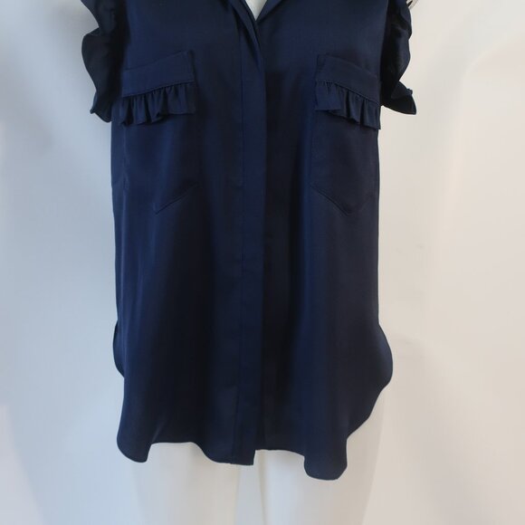 NWT Women Misa Los Angeles Navy Blue (Item- 126) Ruffled Sleeves Blouse Top M - Picture 6 of 10
